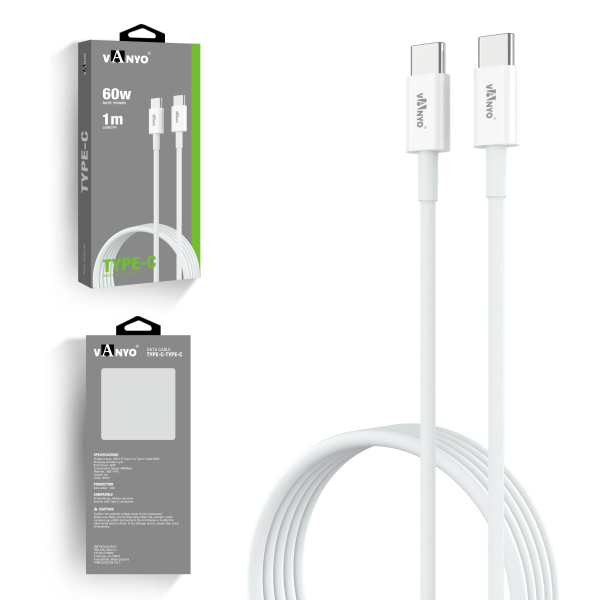 Cable USB Datos de 1M de Carga Rápida 60w TPE Type-C to Type-C Blanco