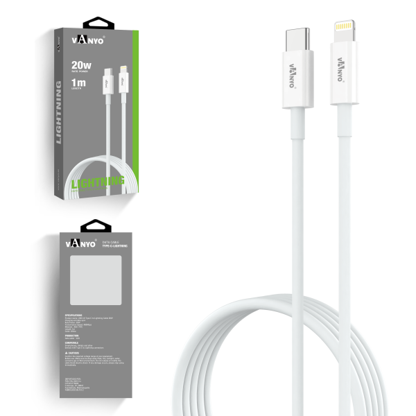 Cable USB Datos de 1M de Carga Rápida 20w TPE Type-C to Lightning Blanco