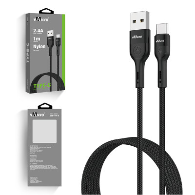 Cabo de dados USB de carregamento rápido 1M Nylon USB A a tipo C preto