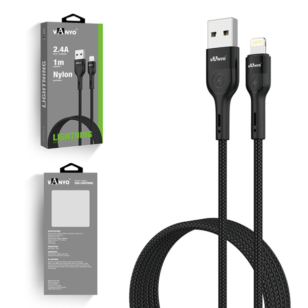 1M Fast Charging USB Data Cable Nylon USB A to Lightning Black