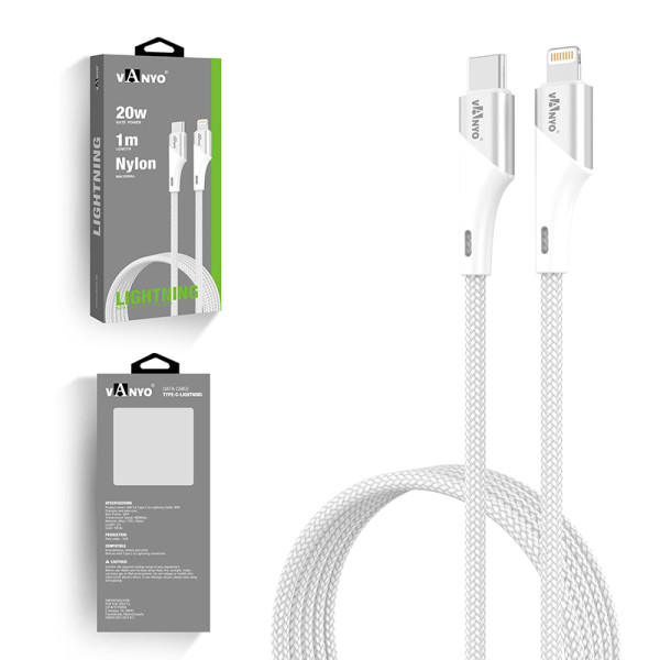 1M Fast Charging USB Data Cable 20w Nylon Type-C to Lightning White