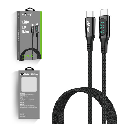 Cabo de dados USB de carregamento rápido 1M 100 W Nylon Tipo C a Tipo C Preto