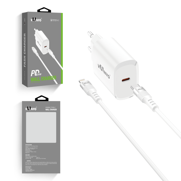 Carregador Type-C com cabo de carregamento rápido de 1M 30W TPE Type-C para branco relâmpago